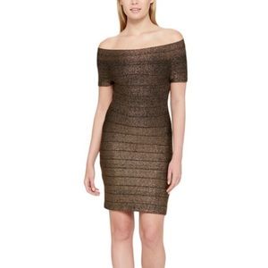 Guess Bandage Bodycon Mini Dress Gold Black Glitter Size 4 NWT